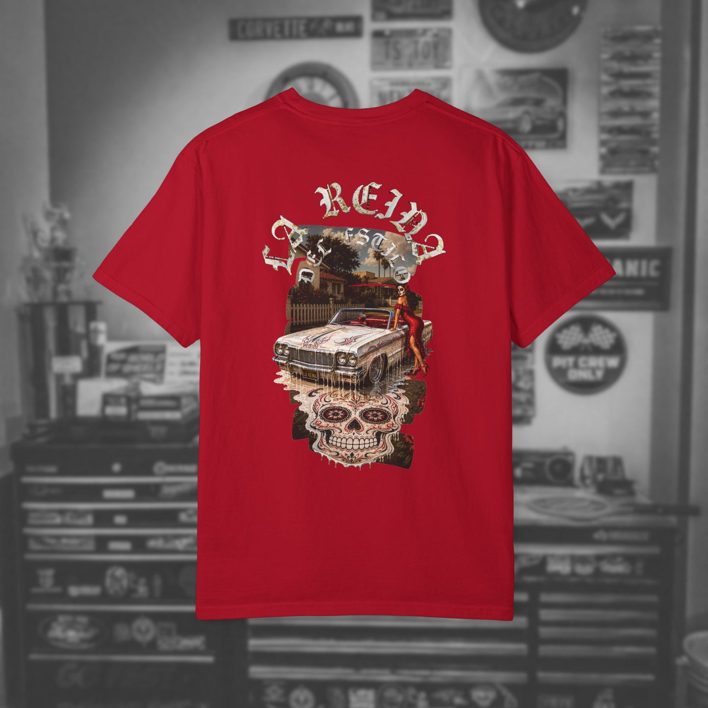 Lowrider Skull Tee — La Reina - Dia los Muertos Graphic T-Shirt