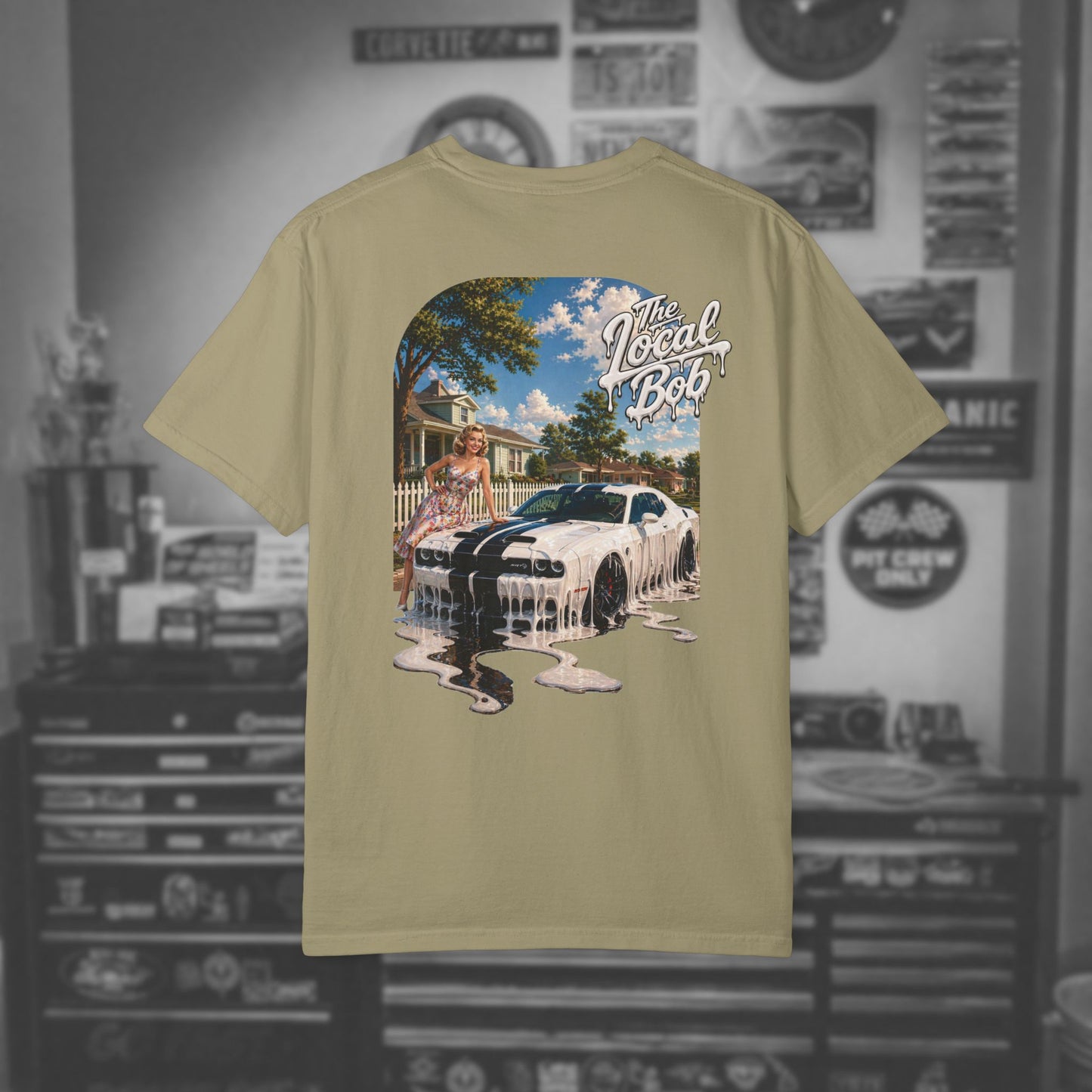 Challenger 1950s Retro Drip Pinup T-Shirt — Unhinged Automotive Art
