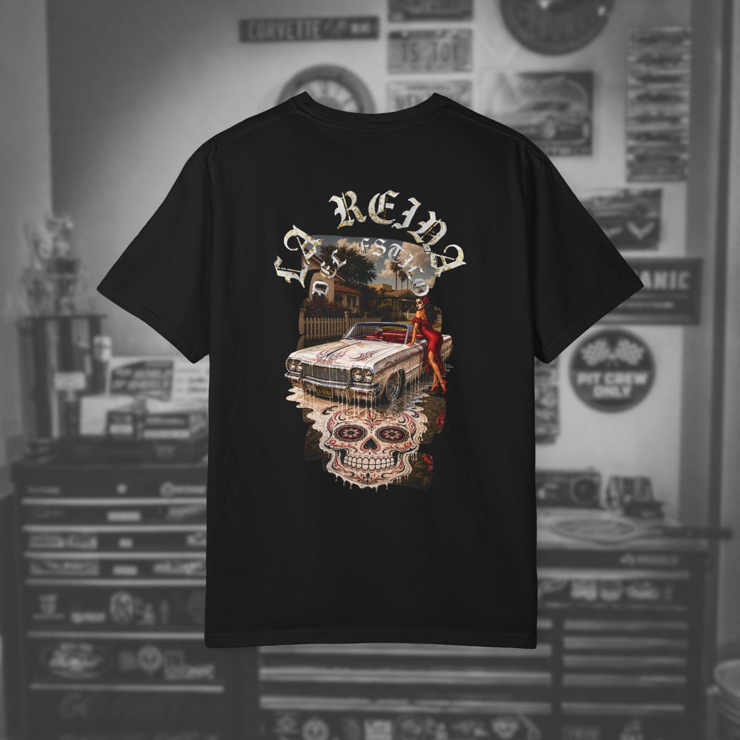 Lowrider Skull Tee — La Reina - Dia los Muertos Graphic T-Shirt