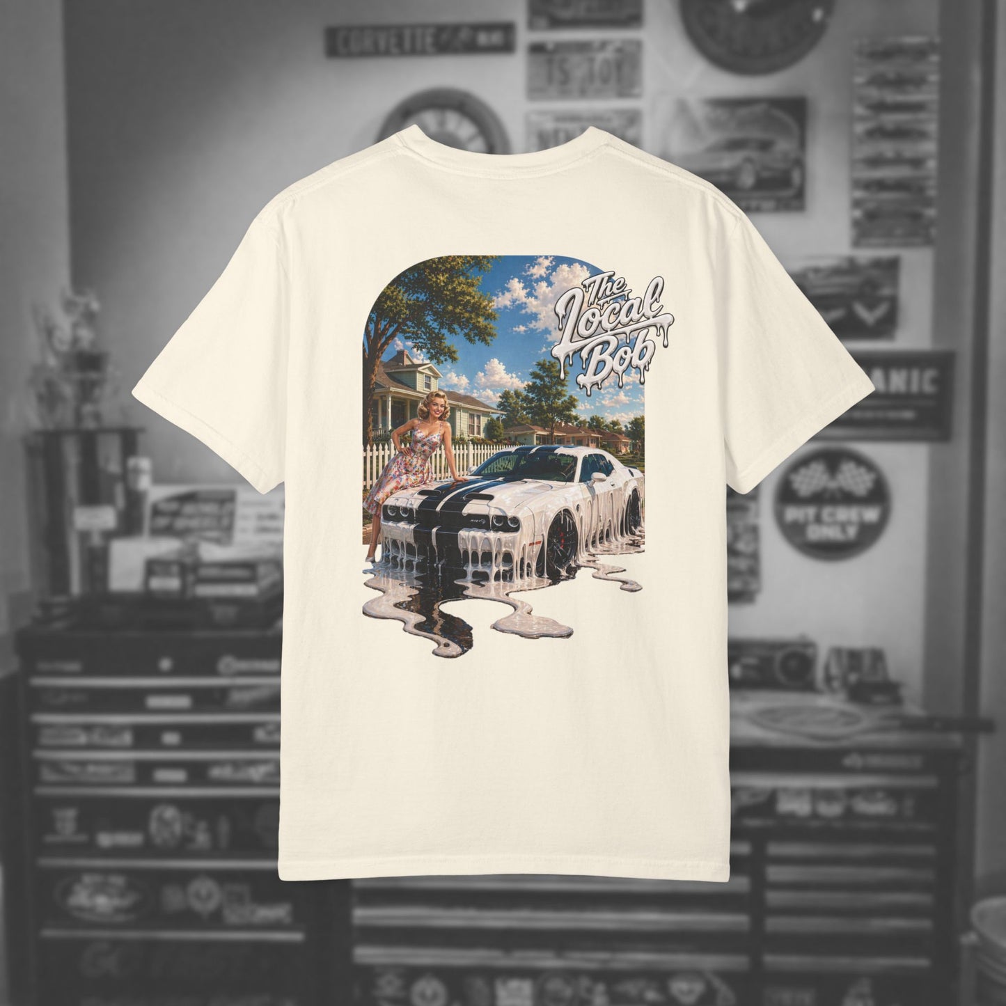 Challenger 1950s Retro Drip Pinup T-Shirt — Unhinged Automotive Art