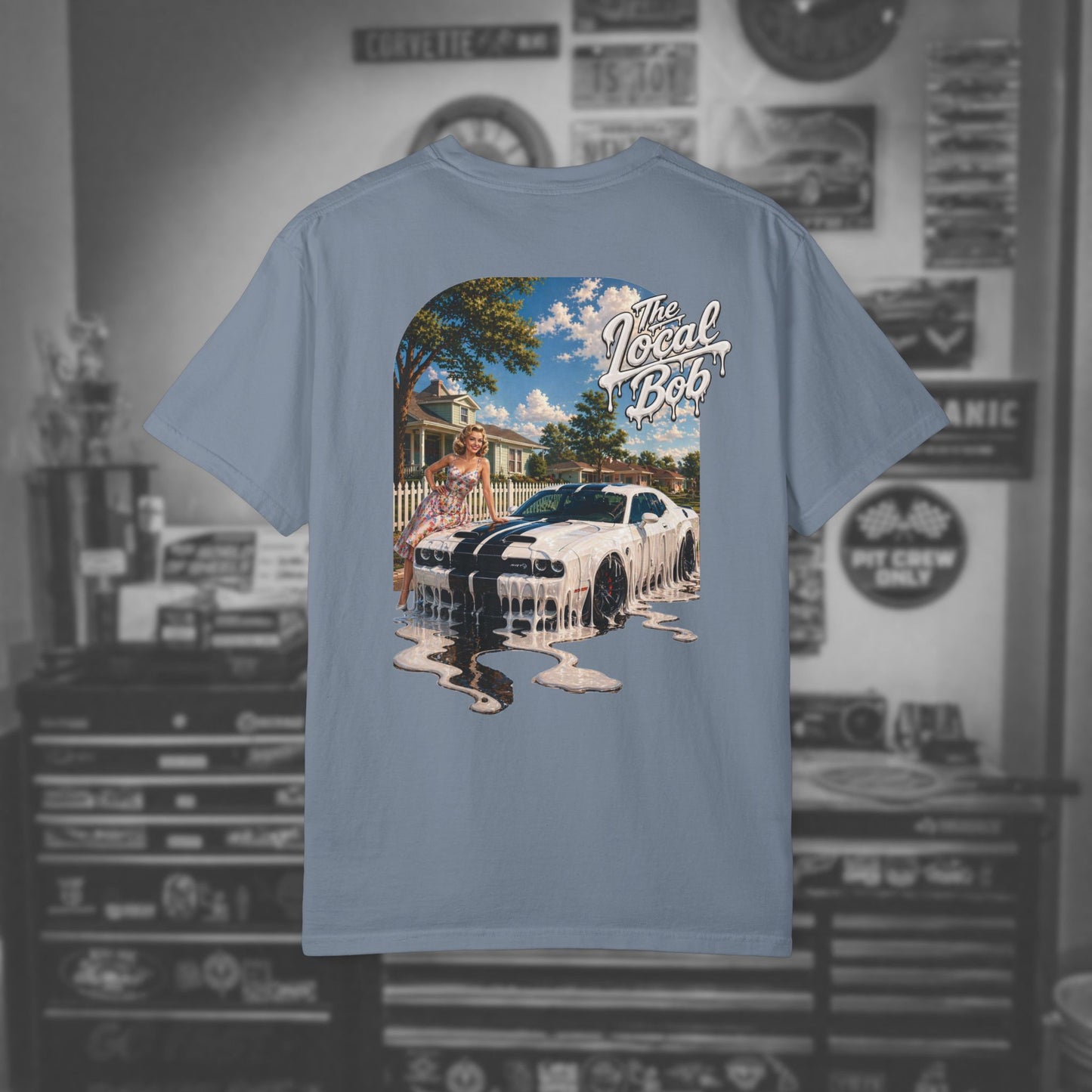 Challenger 1950s Retro Drip Pinup T-Shirt — Unhinged Automotive Art