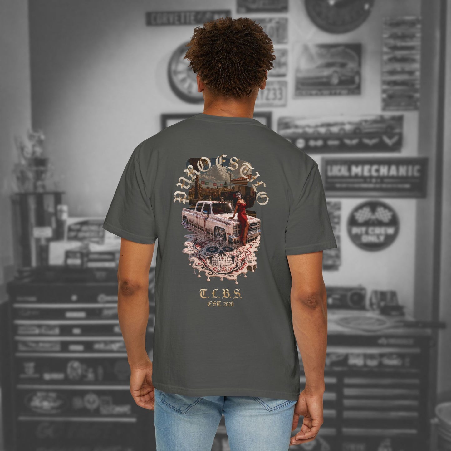 Puro Estilo Square Body Chevy T-Shirt — Día de Muertos Graphic Tee
