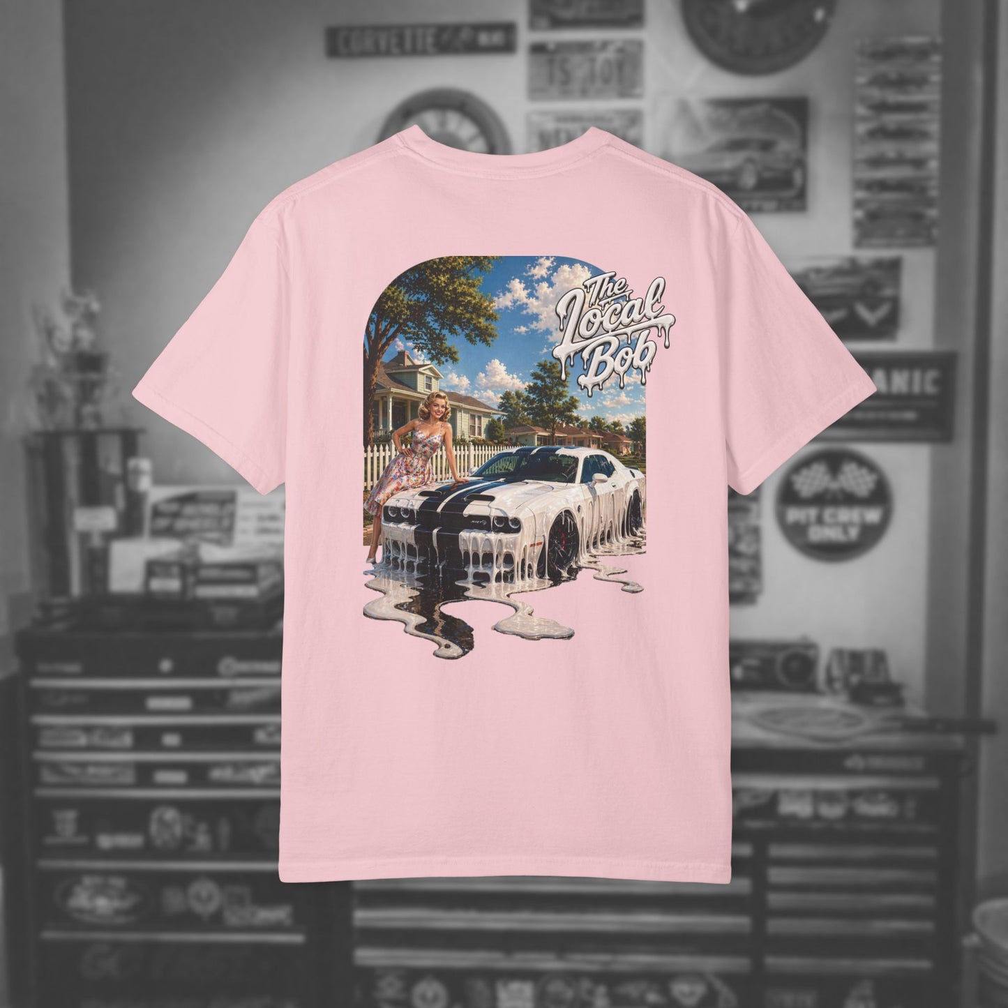 Challenger 1950s Retro Drip Pinup T-Shirt — Unhinged Automotive Art