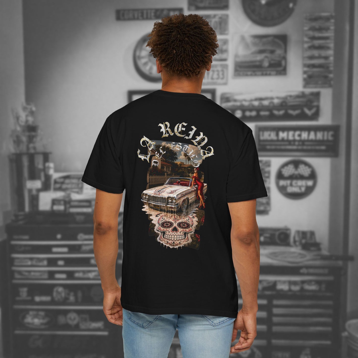Lowrider Skull Tee — La Reina - Dia los Muertos Graphic T-Shirt